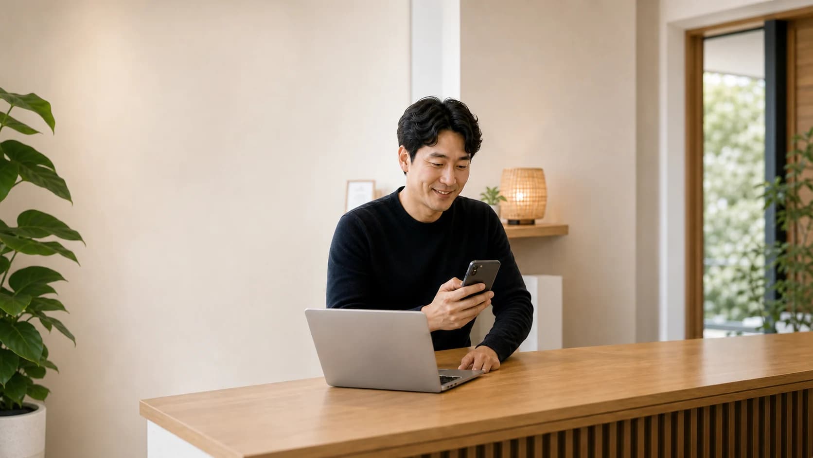 An owner checking a check-in completion alert on their own phone